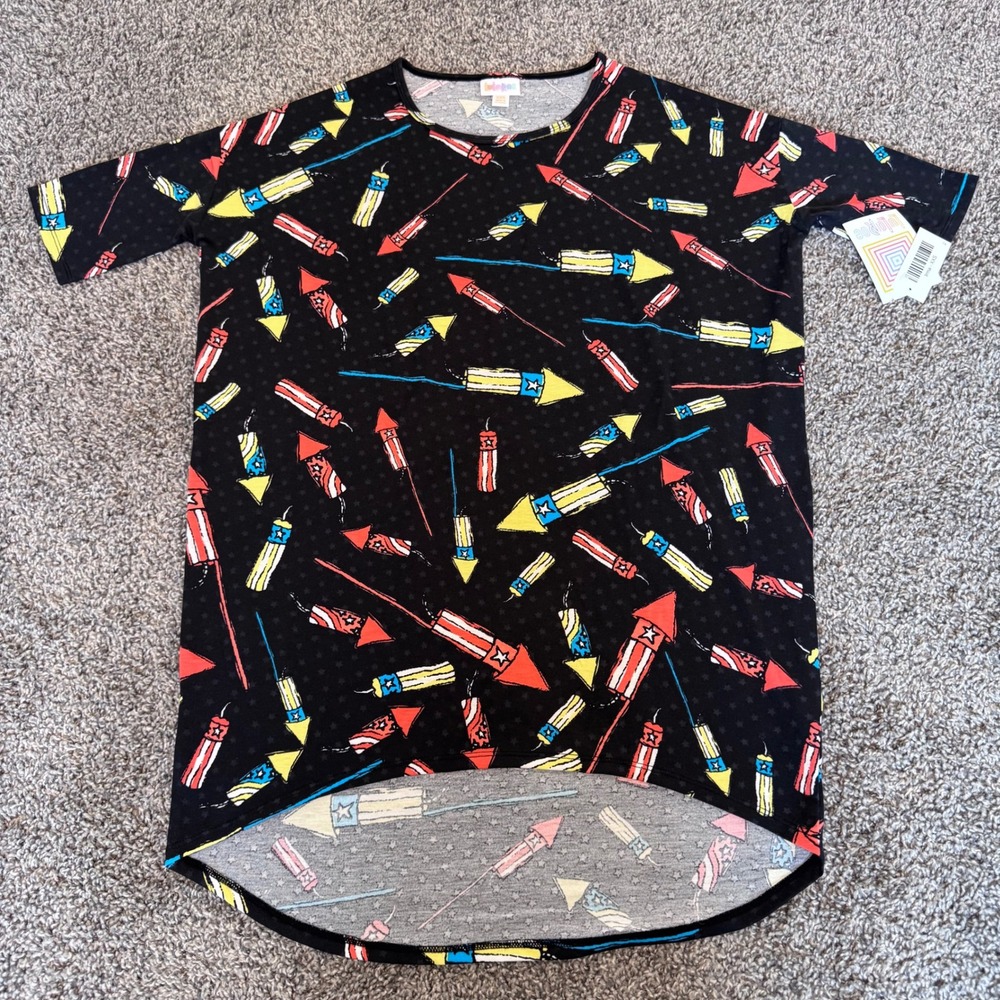 NWT LuLaRoe Irma Top Firecrackers Bottle Rockets 4th of July Women's XXS Tunic